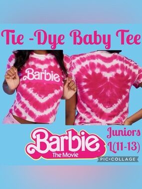 ✨Barbie The Movie✨Hot Topic✨Logo Heart Tie-Dye Baby Tee ✨Juniors L(11-13)✨